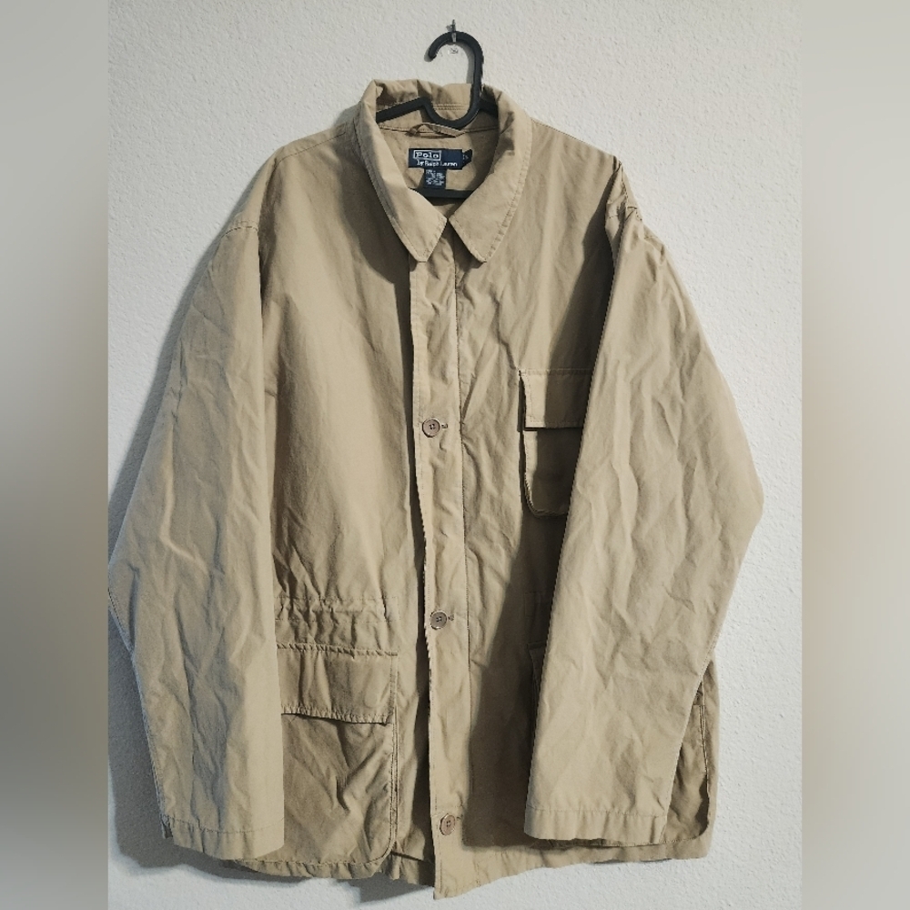Polo Ralph Lauren Men’s Khaki Collared Zip/Button Drawstring Trench Size Large
